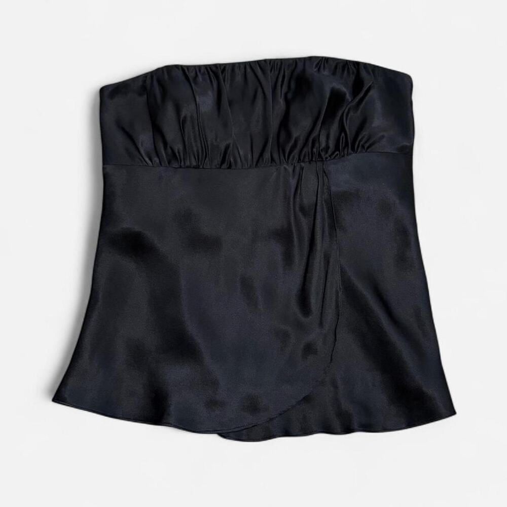 Ann Taylor LOFT Black Silk Strapless Milkmaid Peplum Babydoll Top 6/S - Picture 5 of 8